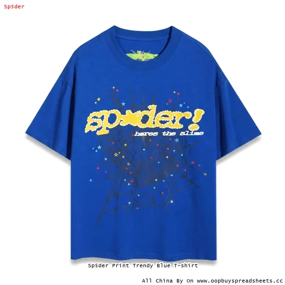 Sp5der Print Trendy Blue T-shirt