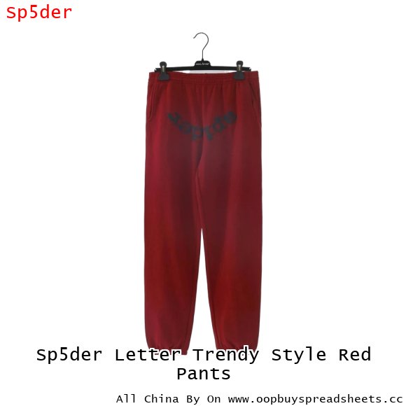 Sp5der Letter Trendy Style Red Pants