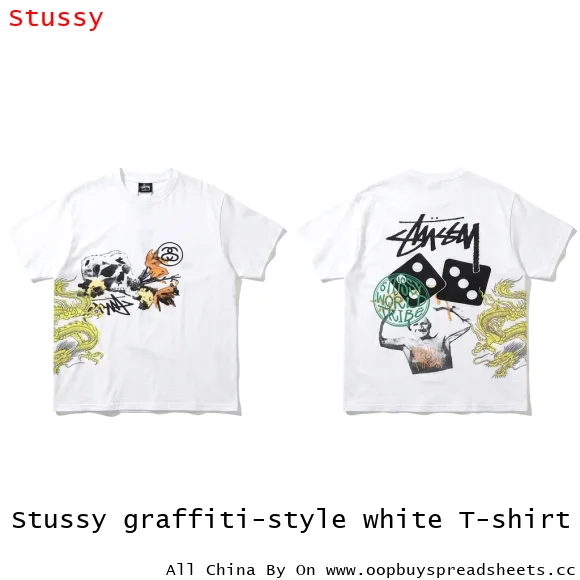Stussy graffiti-style white T-shirt