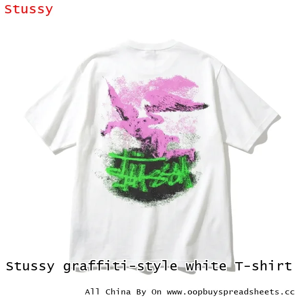 Stussy graffiti-style white T-shirt