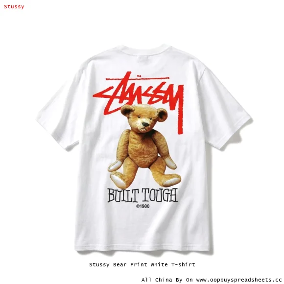 Stussy Bear Print White T-shirt