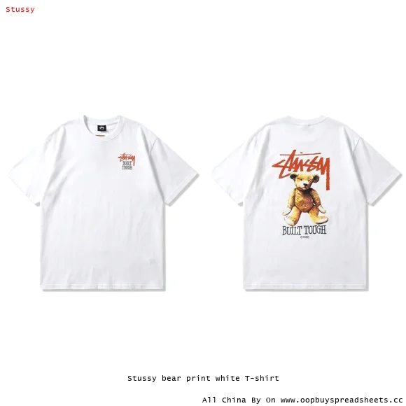 Stussy bear print white T-shirt