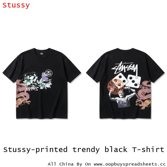 Stussy-printed trendy black T-shirt