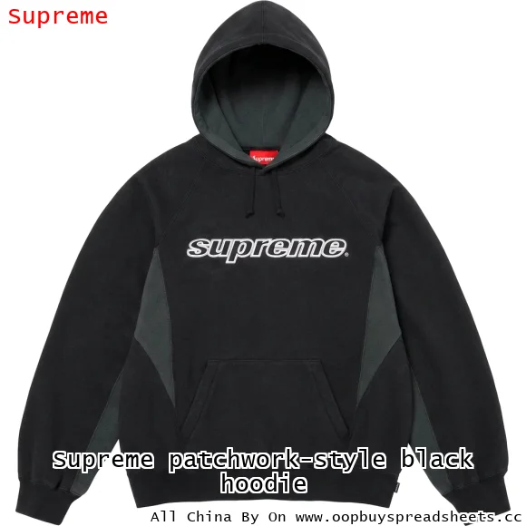 Supreme patchwork-style black hoodie