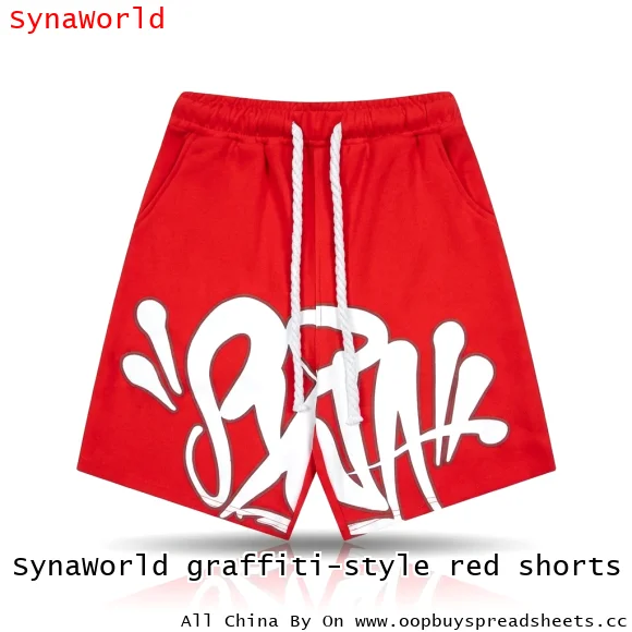 SynaWorld graffiti-style red shorts