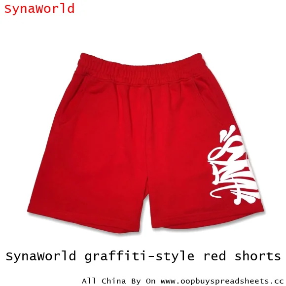 SynaWorld graffiti-style red shorts