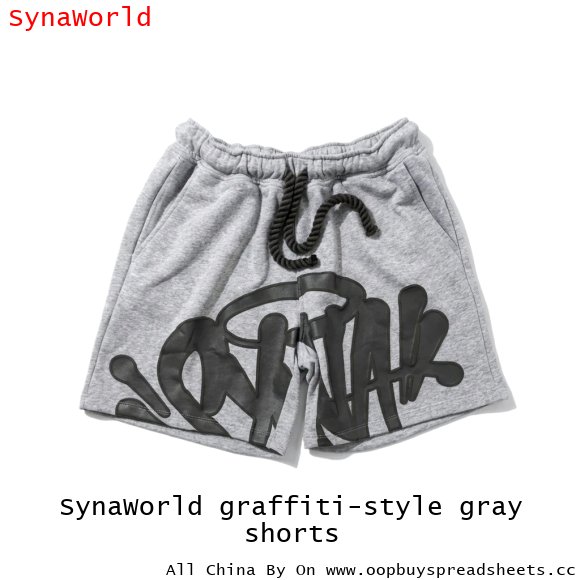 SynaWorld graffiti-style gray shorts