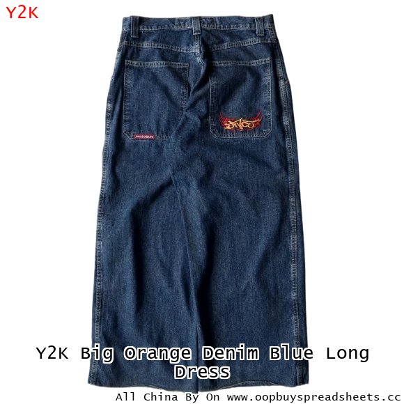 Y2K Big Orange Denim Blue Long Dress