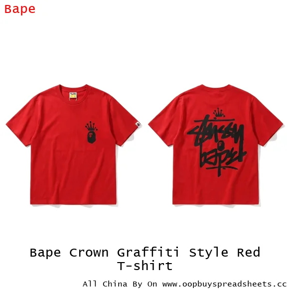 Bape Crown Graffiti Style Red T-shirt