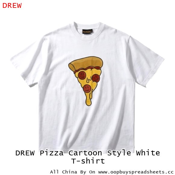 DREW Pizza Cartoon Style White T-shirt
