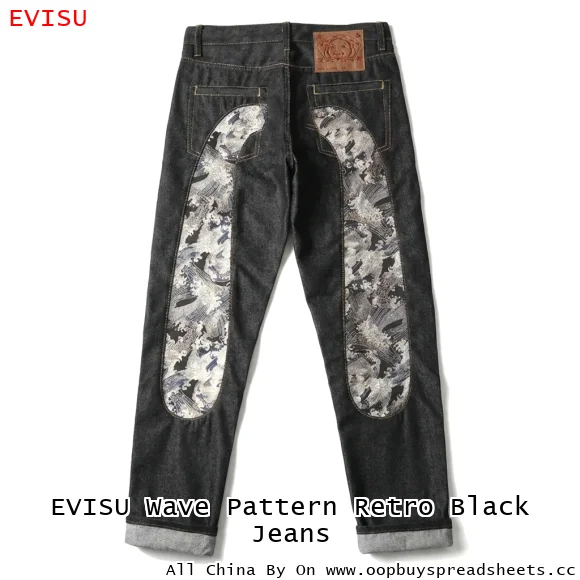 EVISU Wave Pattern Retro Black Jeans