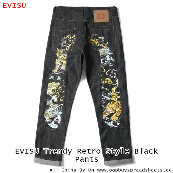 EVISU Trendy Retro Style Black Pants