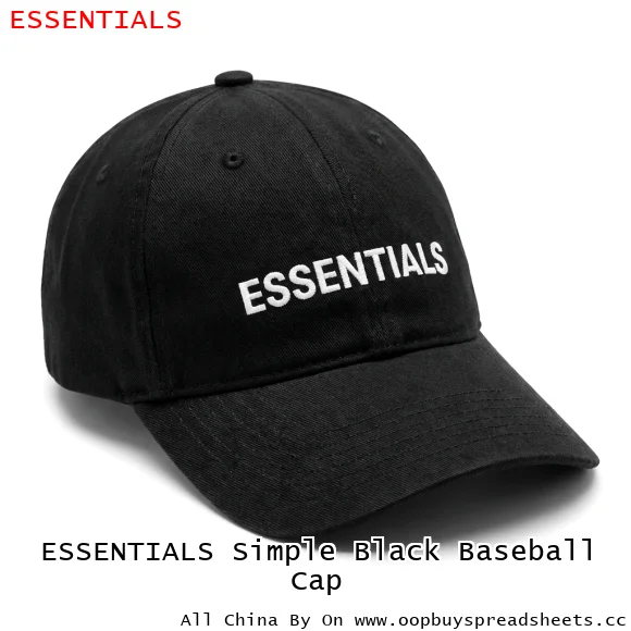 ESSENTIALS Simple Black Baseball Cap