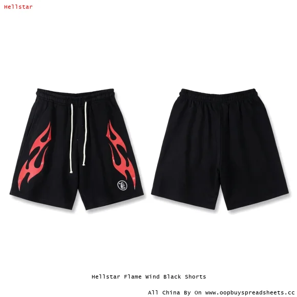 Hellstar Flame Wind Black Shorts
