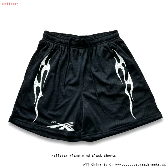 Hellstar Flame Wind Black Shorts