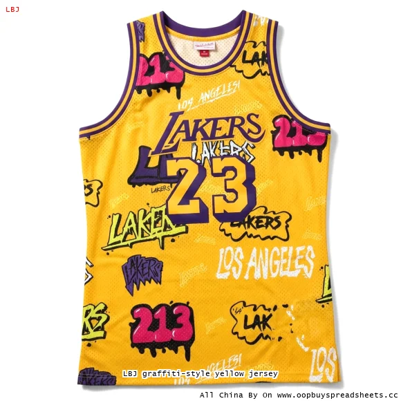 LBJ graffiti-style yellow jersey
