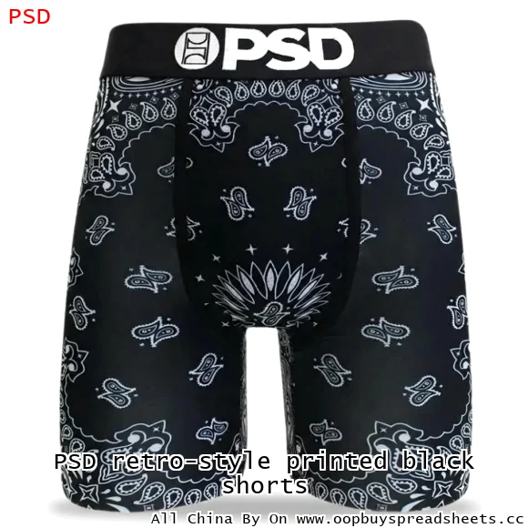 PSD retro-style printed black shorts