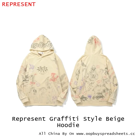 Represent Graffiti Style Beige Hoodie