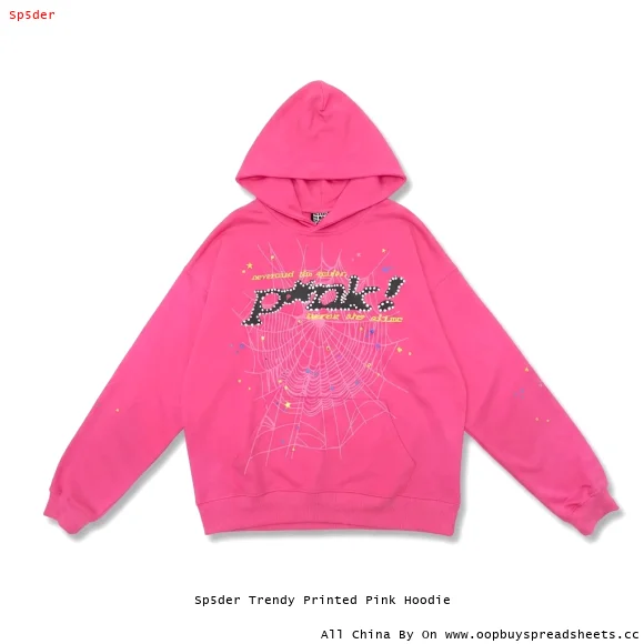 Sp5der Trendy Printed Pink Hoodie