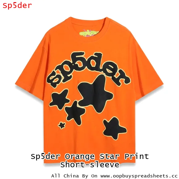 Sp5der Orange Star Print Short-sleeve