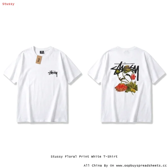 Stussy Floral Print White T-Shirt