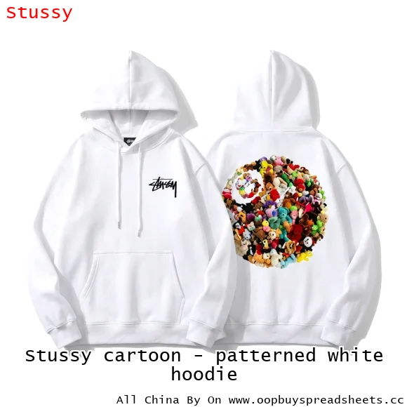 Stussy cartoon - patterned white hoodie