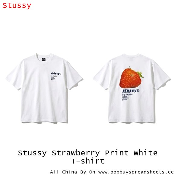 Stussy Strawberry Print White T-shirt