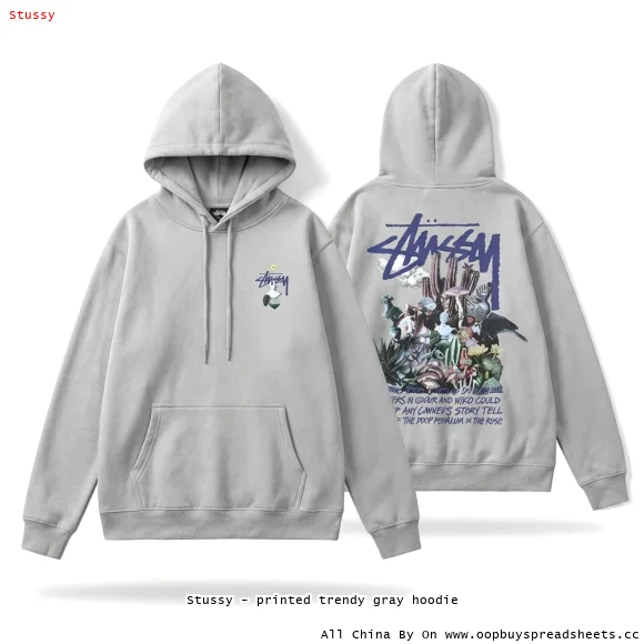 Stussy - printed trendy gray hoodie