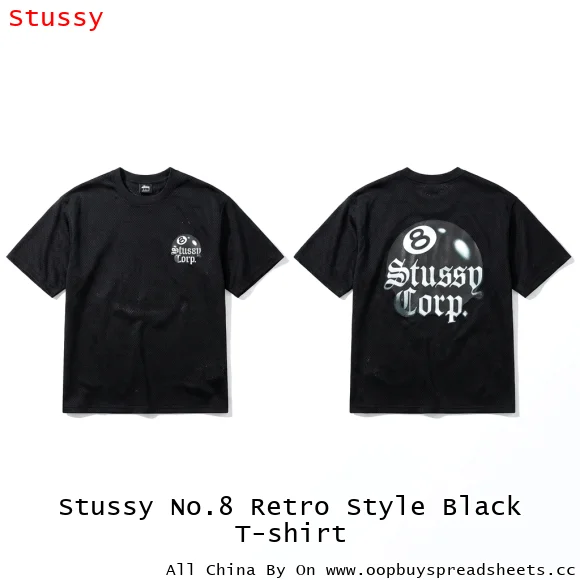 Stussy No.8 Retro Style Black T-shirt