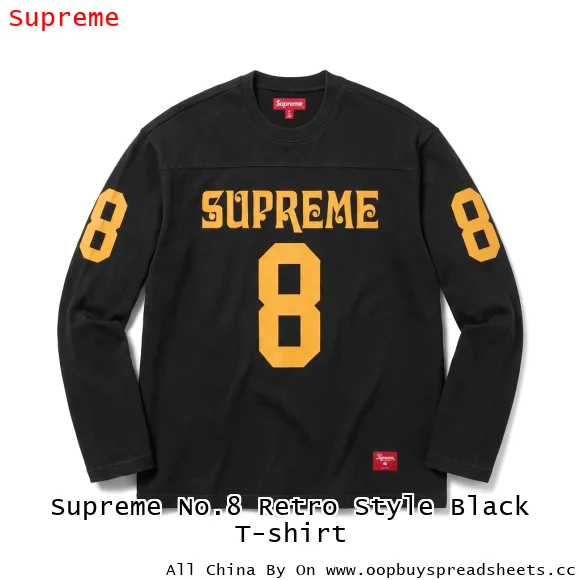 Supreme No.8 Retro Style Black T-shirt