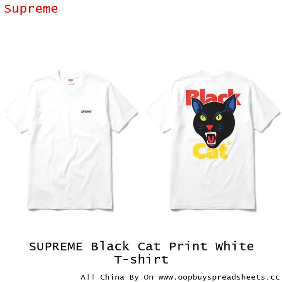 SUPREME Black Cat Print White T-shirt