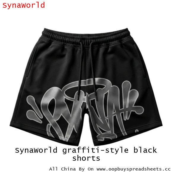 SynaWorld graffiti-style black shorts