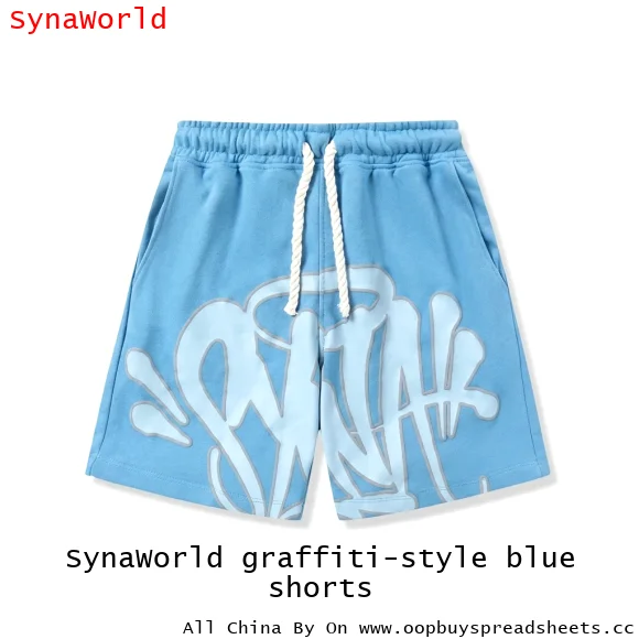 SynaWorld graffiti-style blue shorts