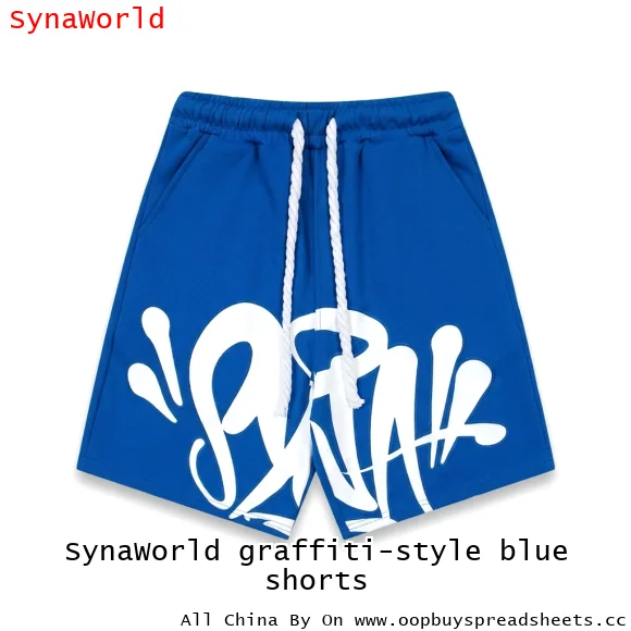 SynaWorld graffiti-style blue shorts