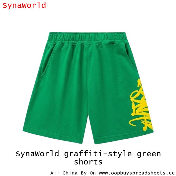 SynaWorld graffiti-style green shorts