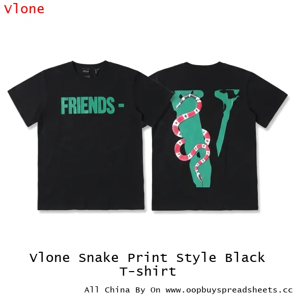 Vlone Snake Print Style Black T-shirt