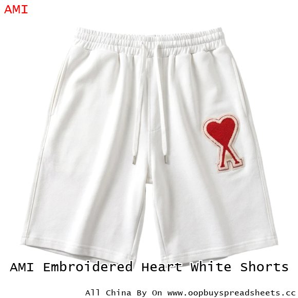 AMI Embroidered Heart White Shorts