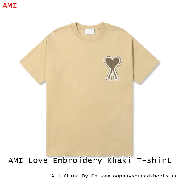 AMI Love Embroidery Khaki T-shirt
