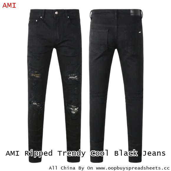 AMI Ripped Trendy Cool Black Jeans