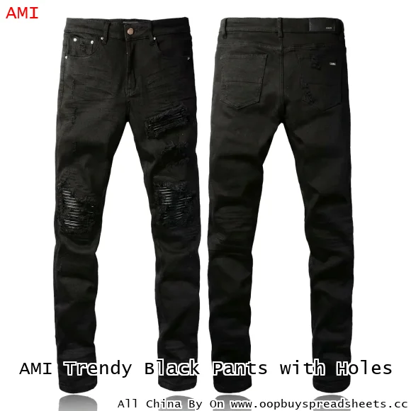 AMI Trendy Black Pants with Holes