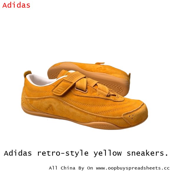 Adidas retro-style yellow sneakers.