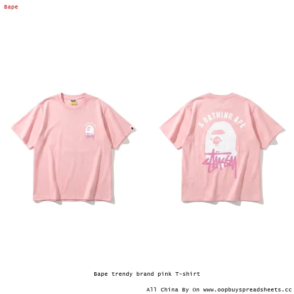 Bape trendy brand pink T-shirt