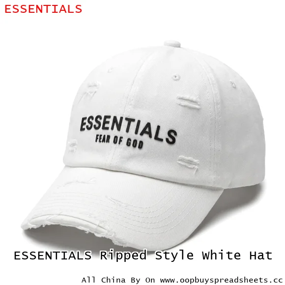 ESSENTIALS Ripped Style White Hat