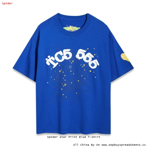 Sp5der Star Print Blue T-shirt