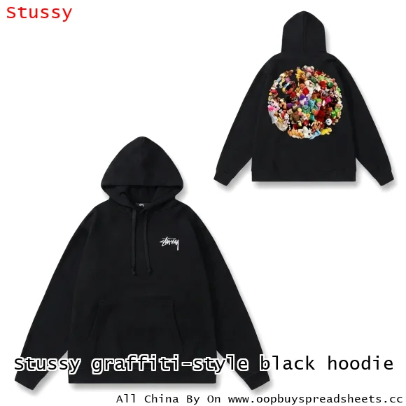 Stussy graffiti-style black hoodie