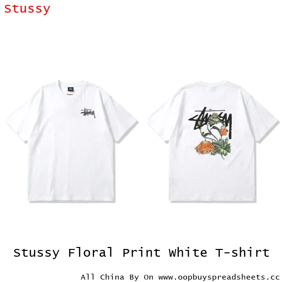 Stussy Floral Print White T-shirt