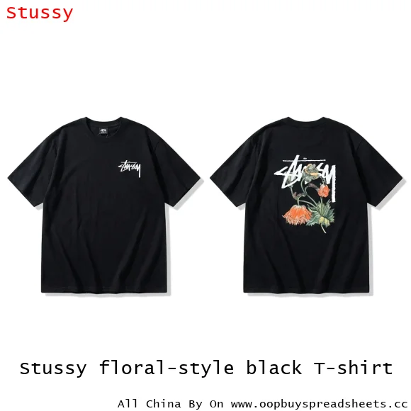 Stussy floral-style black T-shirt