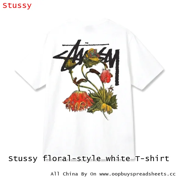 Stussy floral-style white T-shirt