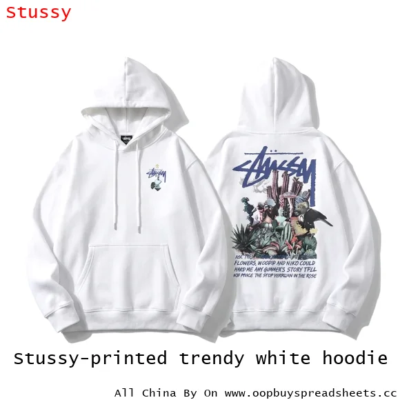 Stussy-printed trendy white hoodie
