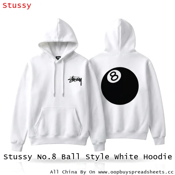 Stussy No.8 Ball Style White Hoodie